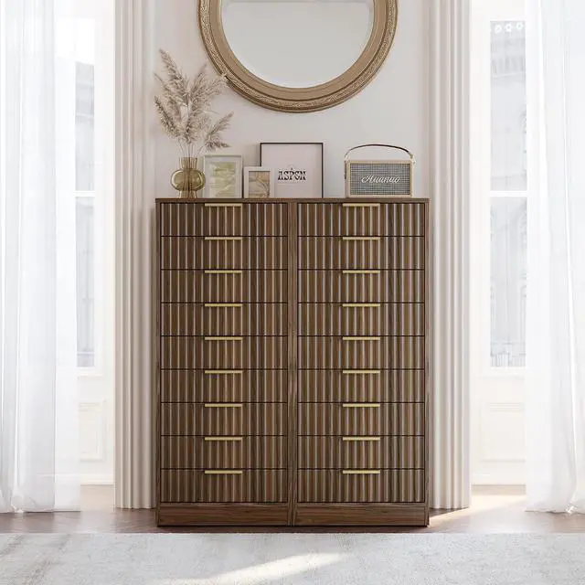 Alt view image 7 of 7 - 9 Drawer File Cabinet, Wooden Office Cabinet with Drawers, Fluted Storage Filing Drawer for Home Office, Black Walnut
