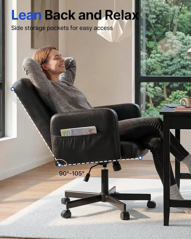 Alt view image 7 of 7 - Criss Cross Chair with 6-Point Adjustable Armrests, Pet-Friendly Criss Cross Office Chair, Comfortable Cross Leg Chair with Wide Seat, Durable PU Leather, Side Storage Pocket, Easy Assembly