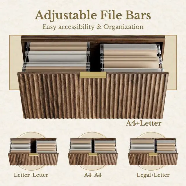Alt view image 4 of 7 - 2 Drawer Fluted File Cabinet, 32'' Lateral File Cabinet for Legal/Letter/A4/F4 Size Hanging Files, Wood File Storage for Home Office, Black Walnut