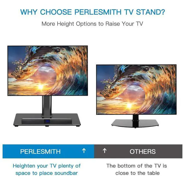 Alt view image 6 of 7 - Universal TV Stand for 32-82 inch LCD LED OLED 4K Flat Screen TVs-Height Adjustable TV Mount Stand with Tempered Glass Base, VESA 600x400mm, Holds up to 99lbs PSTVS11