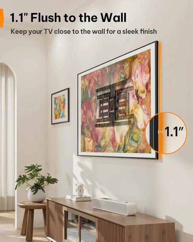 Alt view image 4 of 7 - Ultra Slim TV Wall Mount 1.1" Low Profile for 42-90" TVs, Fits 16"/24" Studs, Full Motion TV Mount Wall Bracket with Dual Articulating Arms, Swivel, Tilt, Max VESA 600x400mm, Holds 132lbs