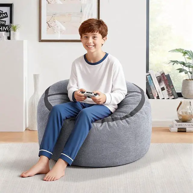Alt view image 3 of 7 - 2FT Bean Bag Chair, Small BeanBag Chairs with Memory Foam Filled, Ultra-Soft Velvet Bean Bag Chair with Portable Handle, Comfy Bean Bag Sofa for Living Room, No Assembly - Dark Grey