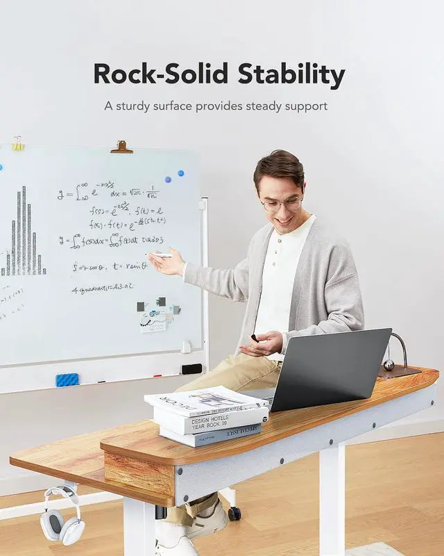 Alt view image 7 of 7 - 48 x 24 Electric Standing Desk with 2 Drawers, C-Clamp Mount Compatible, Height Adjustable Computer Desk, Home Office Stand Up Desk with 4 Preset Heights & 2 Hooks, Light Vintage