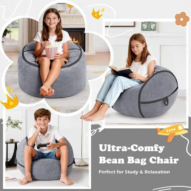 Alt view image 6 of 7 - 2FT Bean Bag Chair, Small BeanBag Chairs with Memory Foam Filled, Ultra-Soft Velvet Bean Bag Chair with Portable Handle, Comfy Bean Bag Sofa for Living Room, No Assembly - Dark Grey