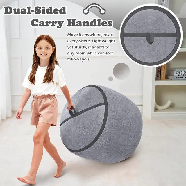 Alt view image 7 of 7 - 2FT Bean Bag Chair, Small BeanBag Chairs with Memory Foam Filled, Ultra-Soft Velvet Bean Bag Chair with Portable Handle, Comfy Bean Bag Sofa for Living Room, No Assembly - Dark Grey