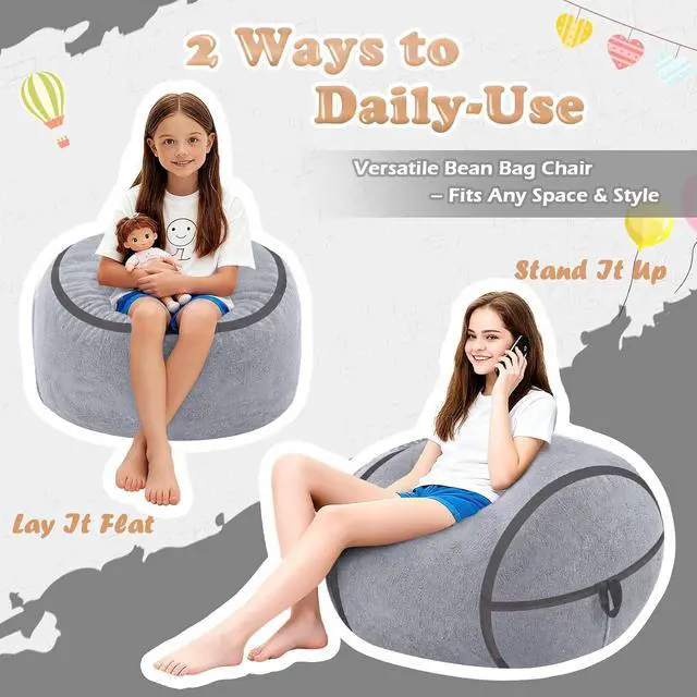 Alt view image 5 of 7 - 2FT Bean Bag Chair, Small BeanBag Chairs with Memory Foam Filled, Ultra-Soft Velvet Bean Bag Chair with Portable Handle, Comfy Bean Bag Sofa for Living Room, No Assembly - Dark Grey