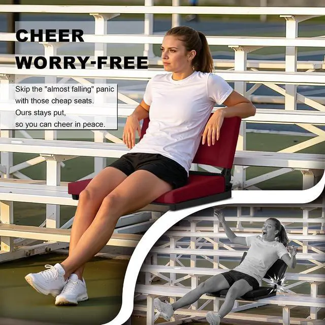Alt view image 4 of 7 - Stadium Seats with Back Support and Thick Cushion Bleacher Seats with Backs and Cushion Wide, Stadium Chairs Include Shoulder Strap and Pocket, Perfect for Sports Events