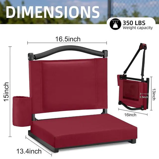 Alt view image 3 of 7 - Stadium Seats with Back Support and Thick Cushion Bleacher Seats with Backs and Cushion Wide, Stadium Chairs Include Shoulder Strap and Pocket, Perfect for Sports Events