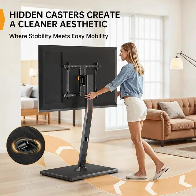 Alt view image 2 of 7 - Rolling TV Stand with Power Outlet, Tilt and Swivel Mobile TV Cart with Hidden Casters, Fits 30-70 Inch TVs, Height-Adjustable, 88 lbs Load Capacity, Max VESA 400x400mm, PGTVMC20