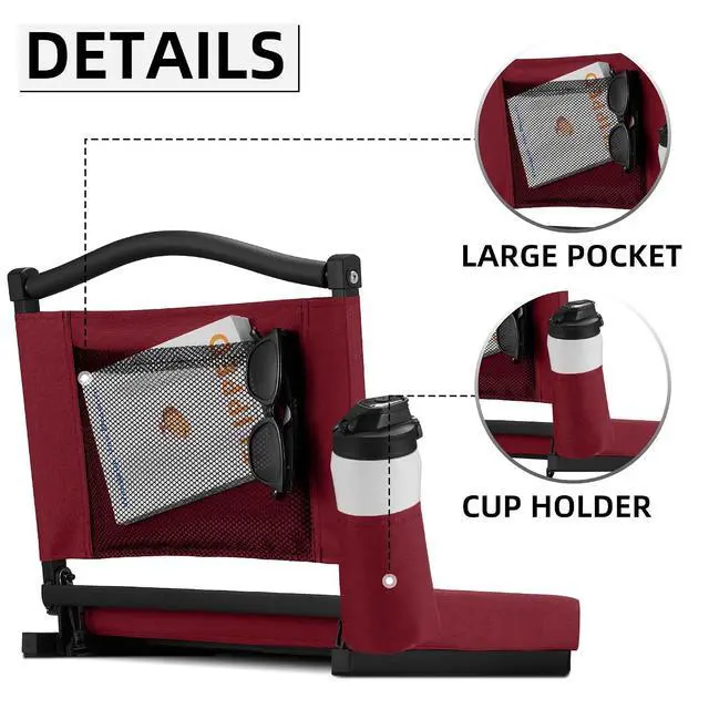Alt view image 6 of 7 - Stadium Seats with Back Support and Thick Cushion Bleacher Seats with Backs and Cushion Wide, Stadium Chairs Include Shoulder Strap and Pocket, Perfect for Sports Events