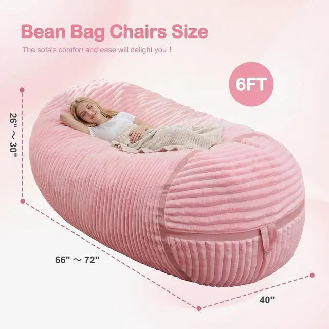 Alt view image 2 of 6 - Bean Bag Chair 6FT Giant Bean Bag Chairs for Adults with Memory Foam Filled,6'Beanbag Chair with Soft Faux Fur Cover,Comfy Bean Bag Bed Bean Bag Sofa Lounger for Living Room,Bedroom-Pink