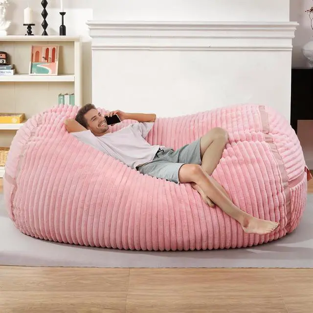 Alt view image 3 of 6 - Bean Bag Chair 6FT Giant Bean Bag Chairs for Adults with Memory Foam Filled,6'Beanbag Chair with Soft Faux Fur Cover,Comfy Bean Bag Bed Bean Bag Sofa Lounger for Living Room,Bedroom-Pink