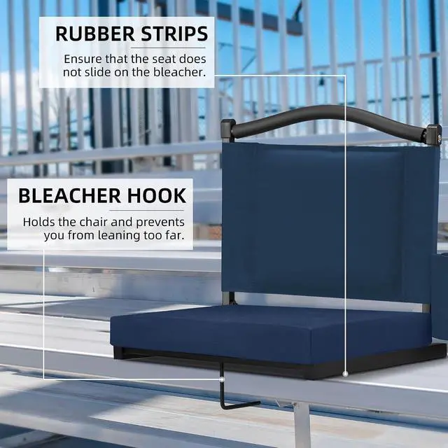 Alt view image 6 of 7 - Stadium Seats with Back Support and Thick Cushion Bleacher Seats with Backs and Cushion Wide, Stadium Chairs Include Shoulder Strap and Pocket, Perfect for Sports Events