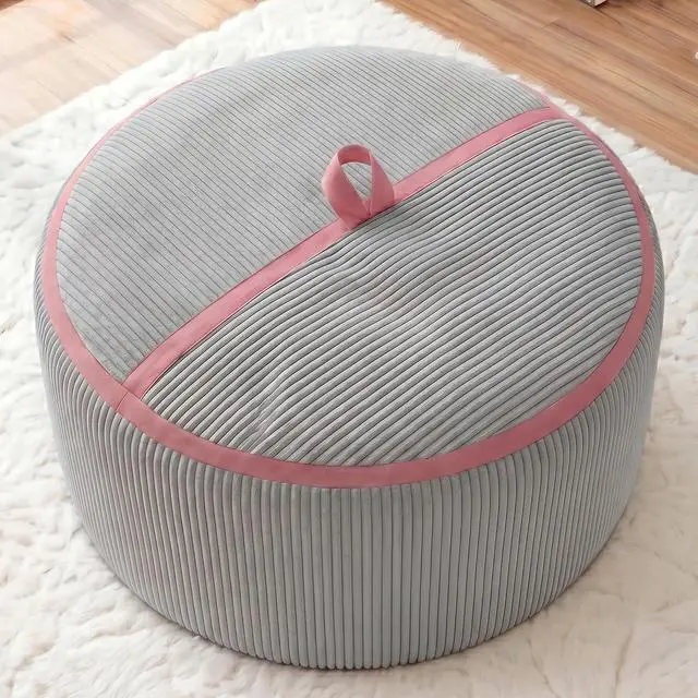 Alt view image 3 of 7 - Bean Bag Chair, 3FT Large Bean Bag Chair with Memory Foam, Ultra-Soft Corduroy Cover & Zipper Design, Portable Handle Comfy Bean Bag Sofa for Living Room, No Assembly - Light Grey & Pink