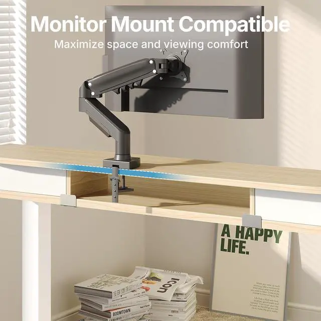 Alt view image 4 of 7 - 40" X 24" Electric Standing Desk with 2 Drawers, C-Clamp Mount Compatible, Height Adjustable Computer Desk, Home Office Stand Up Desk with 4 Preset Heights & 2 Hooks, Light Walnut
