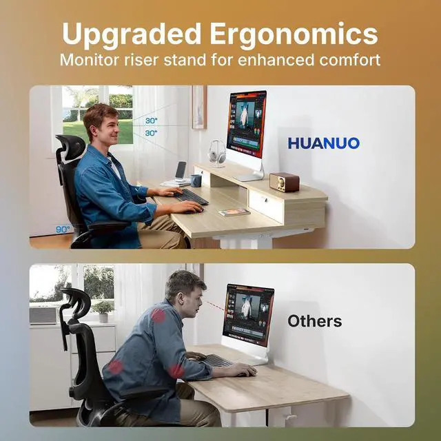Alt view image 5 of 7 - 40" X 24" Electric Standing Desk with 2 Drawers, C-Clamp Mount Compatible, Height Adjustable Computer Desk, Home Office Stand Up Desk with 4 Preset Heights & 2 Hooks, Light Walnut