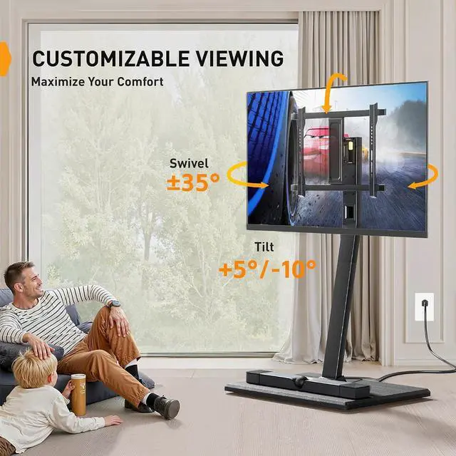 Alt view image 4 of 7 - Rolling TV Stand with Power Outlet, Tilt and Swivel Mobile TV Cart with Hidden Casters, Fits 30-70 Inch TVs, Height-Adjustable, 88 lbs Load Capacity, Max VESA 400x400mm, PGTVMC20