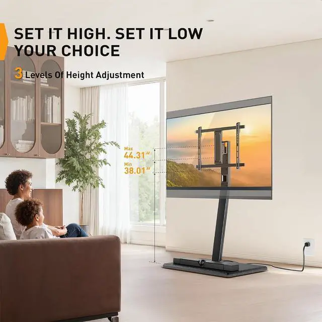 Alt view image 5 of 7 - Rolling TV Stand with Power Outlet, Tilt and Swivel Mobile TV Cart with Hidden Casters, Fits 30-70 Inch TVs, Height-Adjustable, 88 lbs Load Capacity, Max VESA 400x400mm, PGTVMC20