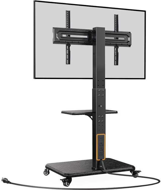 Main image of Mobile TV Stand with Power Outlet, Tilt & Swivel Rolling TV Stand for 32-75 inches TVs up to 110 lbs, 12 Height Adjustable Rolling TV Cart with Wheels, Max VESA 600x400mm, PGTVMC17