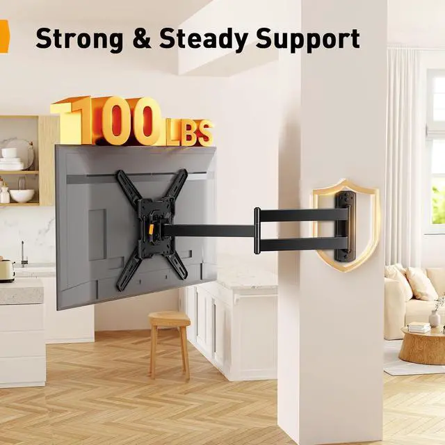 Alt view image 3 of 7 - Long Arm TV Wall Mount for 26-70 inch TVs up to 100 lbs, Corner TV Mount Bracket with 31.65 Extension, Swivel, Tilt Articulating Arms, Max VESA 400x400mm, Full Motion Wall Mount PGMF25B