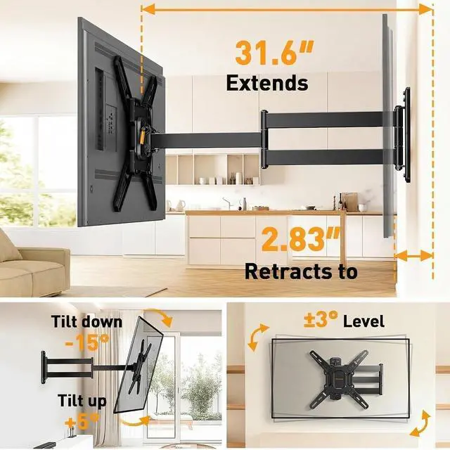 Alt view image 5 of 7 - Long Arm TV Wall Mount for 26-70 inch TVs up to 100 lbs, Corner TV Mount Bracket with 31.65 Extension, Swivel, Tilt Articulating Arms, Max VESA 400x400mm, Full Motion Wall Mount PGMF25B