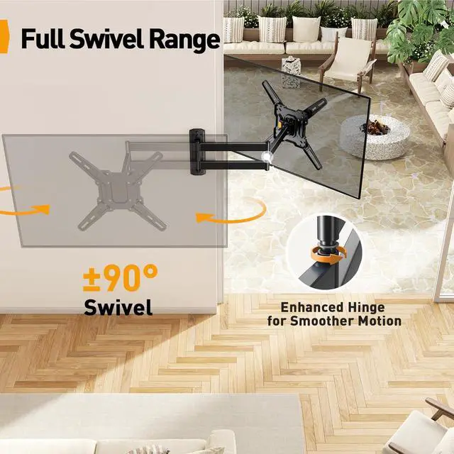 Alt view image 4 of 7 - Long Arm TV Wall Mount for 26-70 inch TVs up to 100 lbs, Corner TV Mount Bracket with 31.65 Extension, Swivel, Tilt Articulating Arms, Max VESA 400x400mm, Full Motion Wall Mount PGMF25B