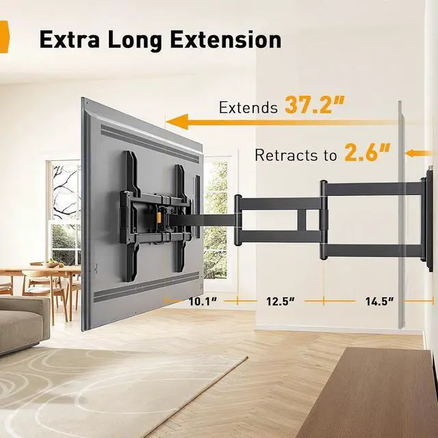 Alt view image 4 of 7 - Corner TV Wall Mount Long Arm TV Mount for 42-84 Inch TVs up to 150 lbs - Full Motion Wall Mount Single Stud with 37.2" Extension