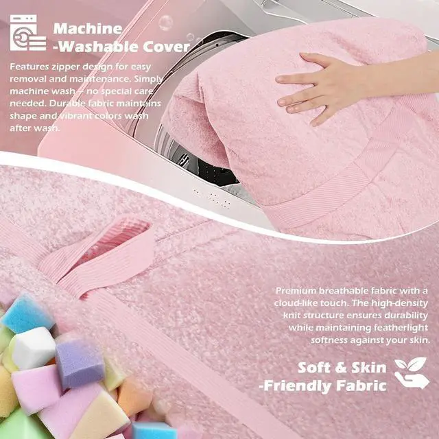 Alt view image 6 of 6 - 4FT Bean Bag Chair, Large BeanBag Chairs with Memory Foam Filled, Ultra-Soft Velvet with Portable Handle & Removable Cover, Comfy Bean Bag Sofa for Living Room, No Assembly - Pink