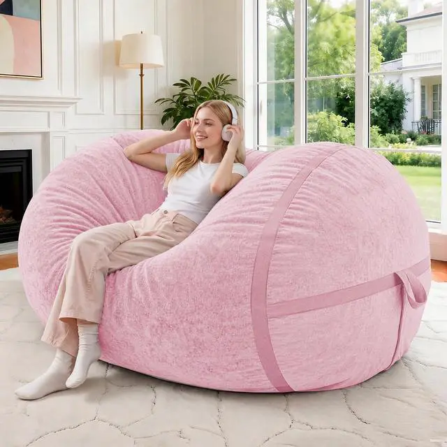 Main image of 4FT Bean Bag Chair, Large BeanBag Chairs with Memory Foam Filled, Ultra-Soft Velvet with Portable Handle & Removable Cover, Comfy Bean Bag Sofa for Living Room, No Assembly - Pink