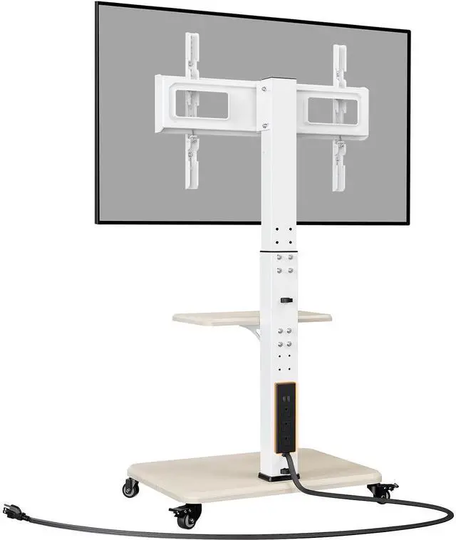Main image of Mobile TV Stand with Power Outlet, Tilt & Swivel Rolling TV Cart for 32-75 inches TVs up to 110 lbs, Height Adjustable Rolling TV Stand White with Wheels, Max VESA 600x400mm, PGTVMC17W