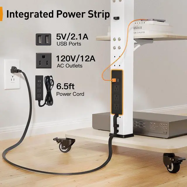 Alt view image 2 of 7 - Mobile TV Stand with Power Outlet, Tilt & Swivel Rolling TV Cart for 32-75 inches TVs up to 110 lbs, Height Adjustable Rolling TV Stand White with Wheels, Max VESA 600x400mm, PGTVMC17W