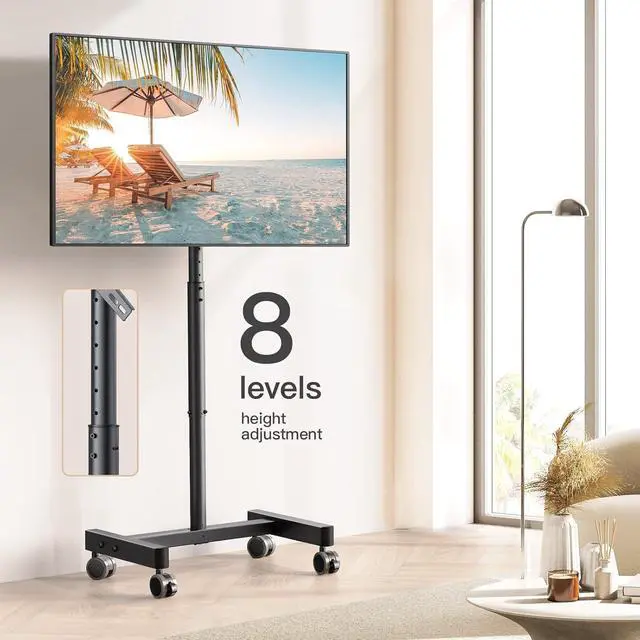 Alt view image 2 of 7 - Rolling TV Stand, Mobile TV Stand on Wheels for 13-50 inch TVs with Height Adjustment & 30° Tilt, Portable TV Cart with Wheels Holds 44lbs, Max VESA 200x200mm