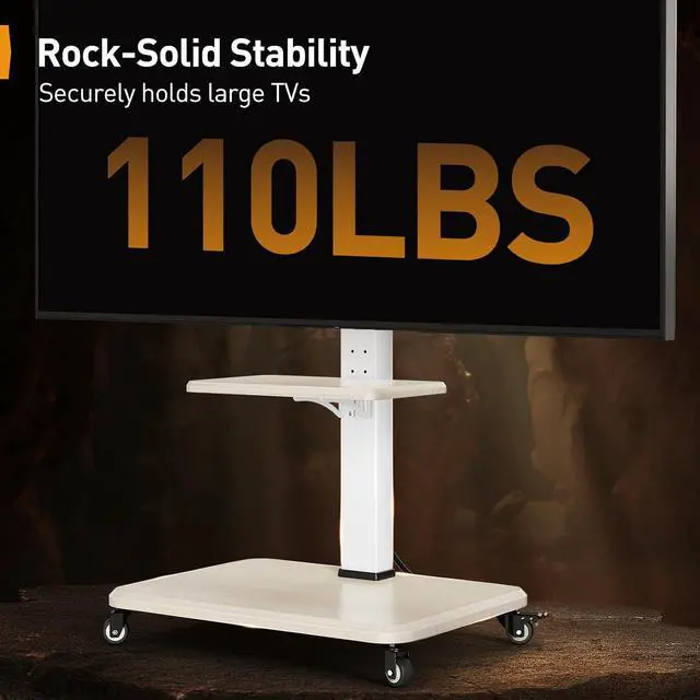 Alt view image 5 of 7 - Mobile TV Stand with Power Outlet, Tilt & Swivel Rolling TV Cart for 32-75 inches TVs up to 110 lbs, Height Adjustable Rolling TV Stand White with Wheels, Max VESA 600x400mm, PGTVMC17W