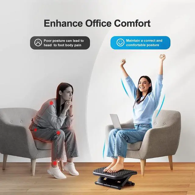 Alt view image 2 of 7 - Foot Rest for Under Desk at Work, Adjustable Footrest with Massage Texture and Roller, Ergonomic Foot Stool with 3 Height Position, 30 Degree Tilt Angle Adjustment for Home, Office