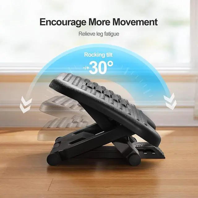 Alt view image 4 of 7 - Foot Rest for Under Desk at Work, Adjustable Footrest with Massage Texture and Roller, Ergonomic Foot Stool with 3 Height Position, 30 Degree Tilt Angle Adjustment for Home, Office