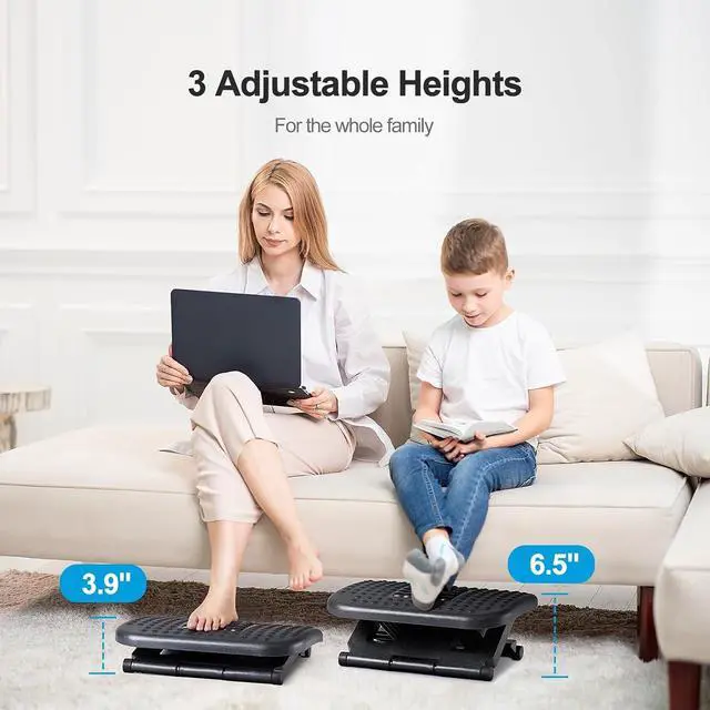 Alt view image 5 of 7 - Foot Rest for Under Desk at Work, Adjustable Footrest with Massage Texture and Roller, Ergonomic Foot Stool with 3 Height Position, 30 Degree Tilt Angle Adjustment for Home, Office
