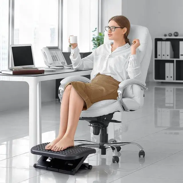 Alt view image 6 of 7 - Foot Rest for Under Desk at Work, Adjustable Footrest with Massage Texture and Roller, Ergonomic Foot Stool with 3 Height Position, 30 Degree Tilt Angle Adjustment for Home, Office