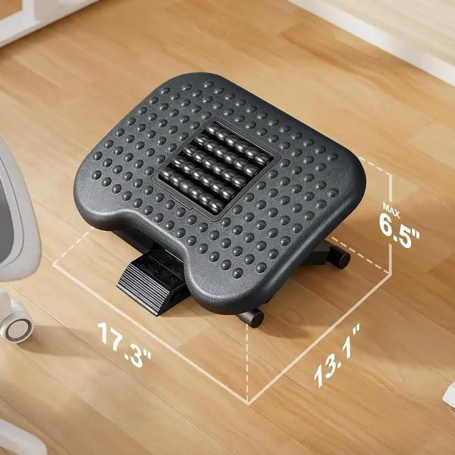 Alt view image 7 of 7 - Foot Rest for Under Desk at Work, Adjustable Footrest with Massage Texture and Roller, Ergonomic Foot Stool with 3 Height Position, 30 Degree Tilt Angle Adjustment for Home, Office
