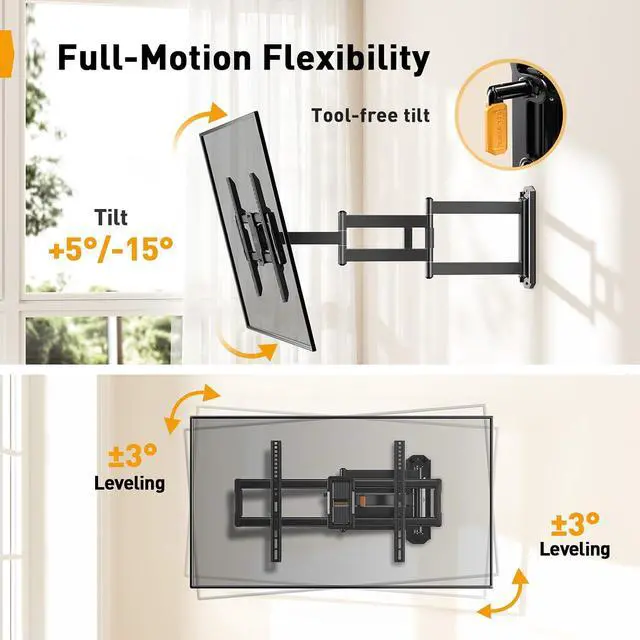 Alt view image 6 of 7 - Corner TV Wall Mount Long Arm TV Mount for 42-84 Inch TVs up to 150 lbs - Full Motion Wall Mount Single Stud with 37.2" Extension