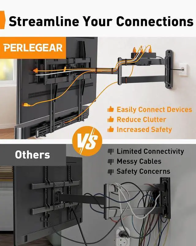 Alt view image 5 of 7 - Long Arm TV Wall Mount Full Motion with Surge Protection Power Strip for 3875 Inch TVs, Corner TV Mount with 31.5 Long Extension, Swivel, Tilt, Max VESA 600x400mm, Holds up to 100 lbs