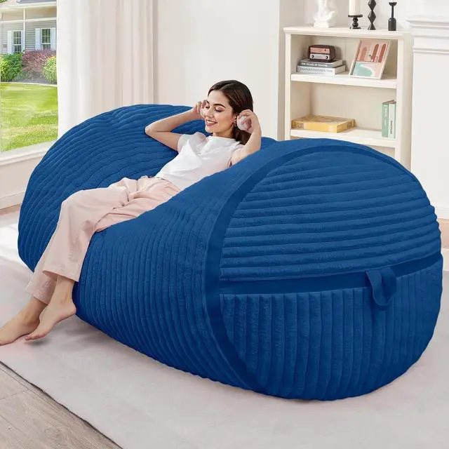 Main image of Bean Bag Chair 4FT Bean Bag Chairs with Memory Foam Filled,4' Small Comfy Beanbag Chair with Soft Faux Fur Cover,Comfy Bean Bag Sofa for Classroom,Living Room,Game Room,Bedroom-Blue