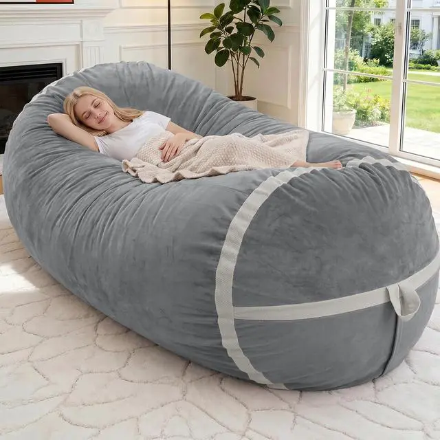 Main image of 6ft Bean Bag Chair Giant Bean Bag Chairs for Adults with Memory Foam Filled, Large Beanbag Chair with Removable Dutch Velvet Cover for Living Room, Bedroom, Dorm, Light Grey