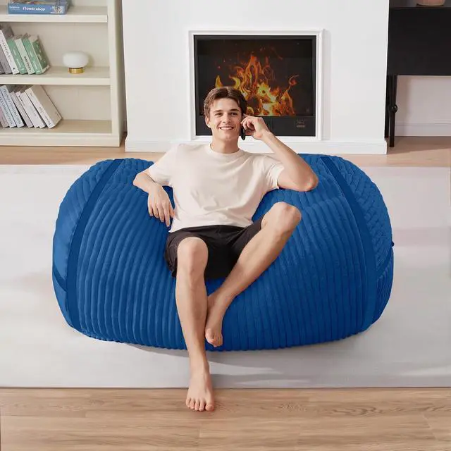 Alt view image 3 of 6 - Bean Bag Chair 4FT Bean Bag Chairs with Memory Foam Filled,4' Small Comfy Beanbag Chair with Soft Faux Fur Cover,Comfy Bean Bag Sofa for Classroom,Living Room,Game Room,Bedroom-Blue
