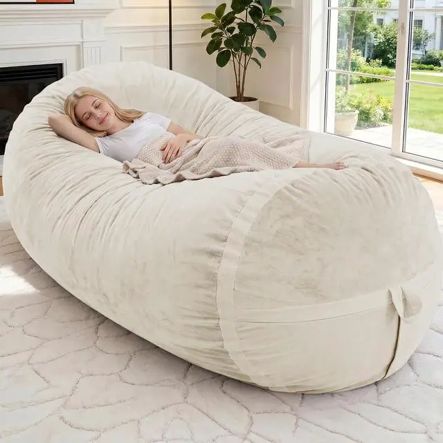 Main image of 6ft Bean Bag Chair Giant Bean Bag Chairs for Adults with Memory Foam Filled, Large Beanbag Chair with Removable Dutch Velvet Cover for Living Room, Bedroom, Dorm, White