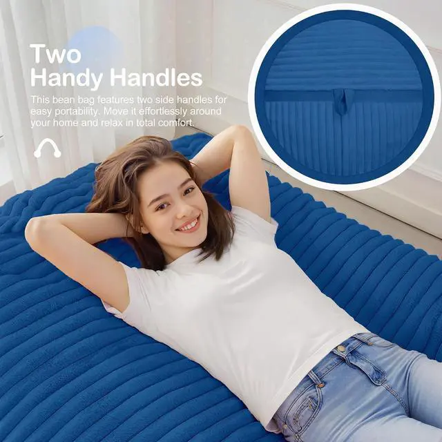Alt view image 5 of 6 - Bean Bag Chair 4FT Bean Bag Chairs with Memory Foam Filled,4' Small Comfy Beanbag Chair with Soft Faux Fur Cover,Comfy Bean Bag Sofa for Classroom,Living Room,Game Room,Bedroom-Blue