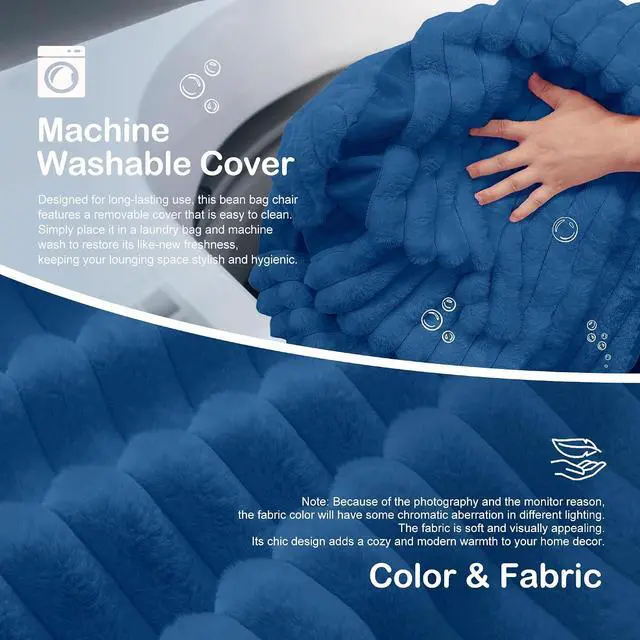Alt view image 6 of 6 - Bean Bag Chair 4FT Bean Bag Chairs with Memory Foam Filled,4' Small Comfy Beanbag Chair with Soft Faux Fur Cover,Comfy Bean Bag Sofa for Classroom,Living Room,Game Room,Bedroom-Blue