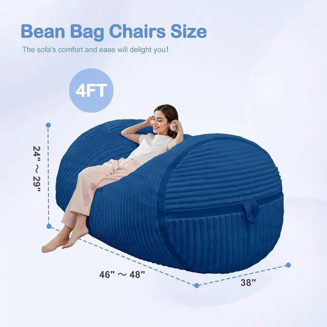 Alt view image 2 of 6 - Bean Bag Chair 4FT Bean Bag Chairs with Memory Foam Filled,4' Small Comfy Beanbag Chair with Soft Faux Fur Cover,Comfy Bean Bag Sofa for Classroom,Living Room,Game Room,Bedroom-Blue