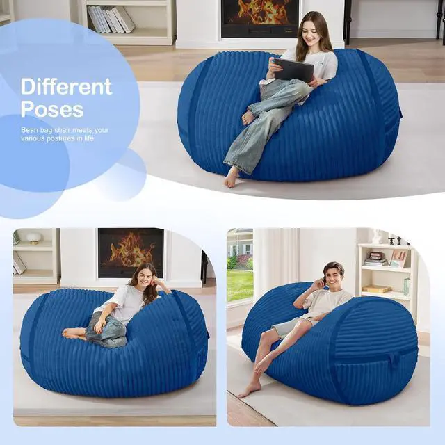 Alt view image 4 of 6 - Bean Bag Chair 4FT Bean Bag Chairs with Memory Foam Filled,4' Small Comfy Beanbag Chair with Soft Faux Fur Cover,Comfy Bean Bag Sofa for Classroom,Living Room,Game Room,Bedroom-Blue