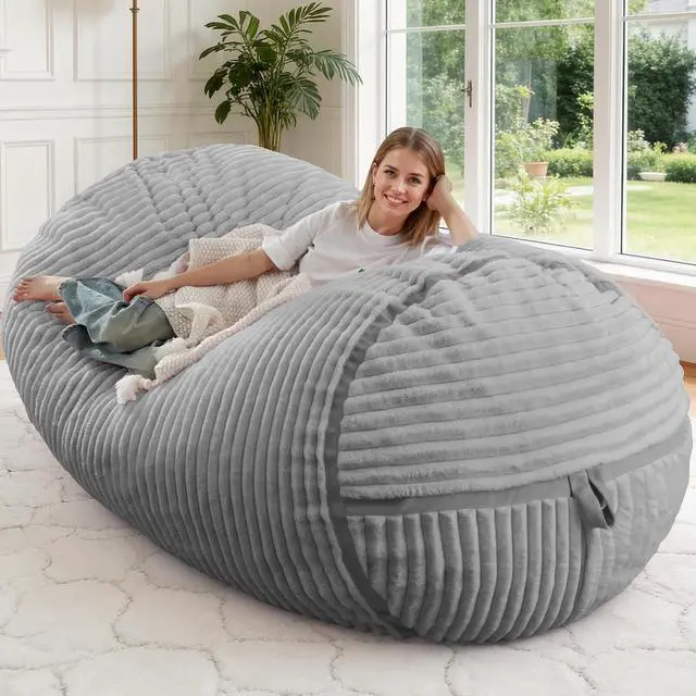 Main image of Bean Bag Chair 5FT Giant Bean Bag Chairs for Adults with Memory Foam Filled,5'Beanbag Chair with Soft Faux Fur Cover,Comfy Bean Bag Sofa Lounger for Living Room,Game Room,Bedroom-Light Grey