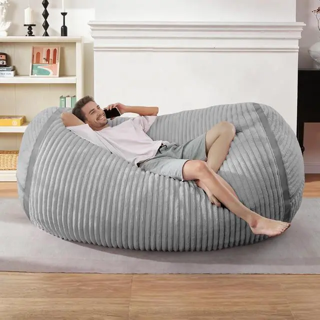 Alt view image 3 of 6 - Bean Bag Chair 5FT Giant Bean Bag Chairs for Adults with Memory Foam Filled,5'Beanbag Chair with Soft Faux Fur Cover,Comfy Bean Bag Sofa Lounger for Living Room,Game Room,Bedroom-Light Grey
